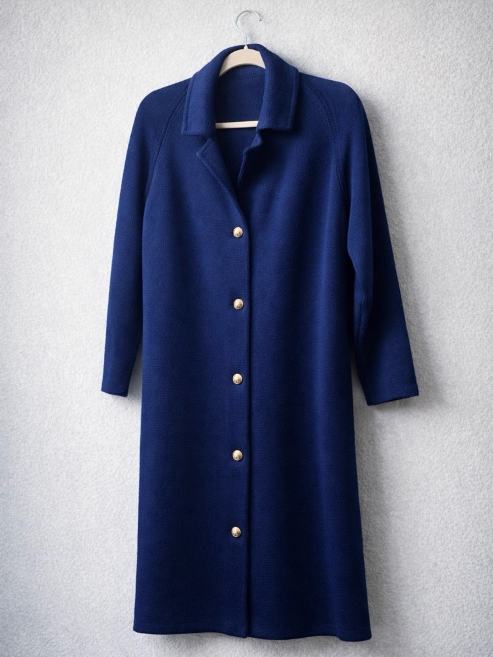 Vintage Lilly of California 100% Virgin Wool Cardigan Coat Blue Gold Buttons M